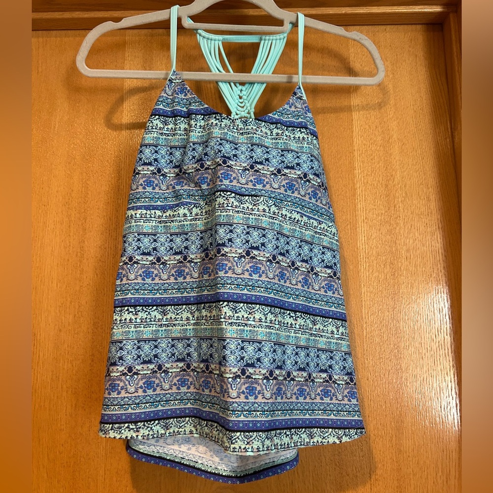 Blue and Green Patterned Girls Swim Top